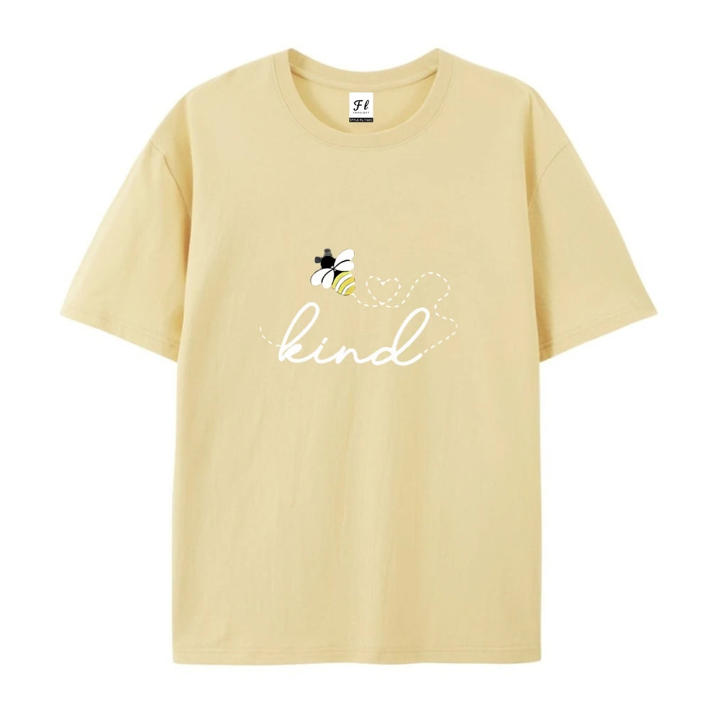 Kind Letter And Bee Print Round Neck Tee For Women Casual