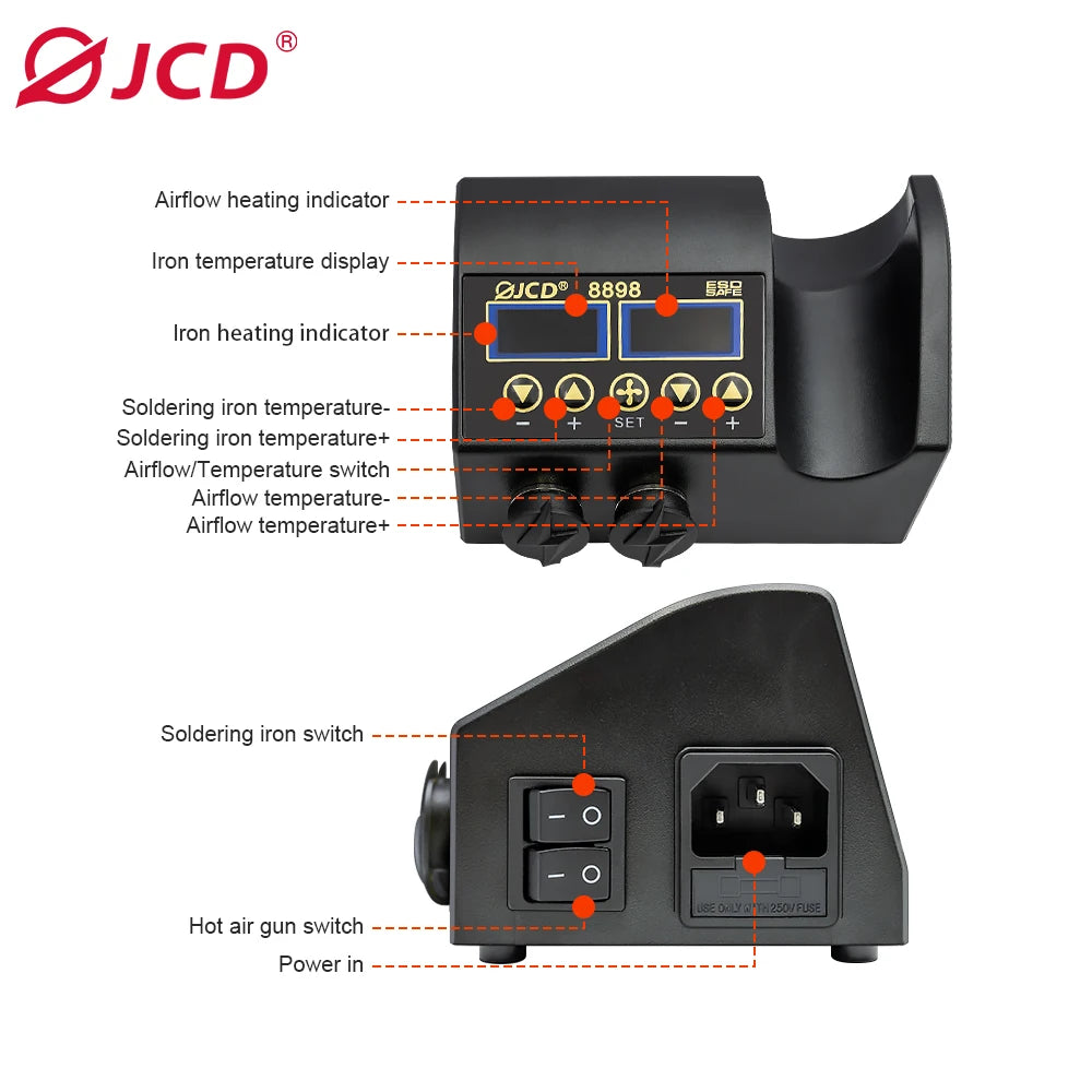 JCD 8898 2 In 1 Soldering Station With Hot Air And Iron