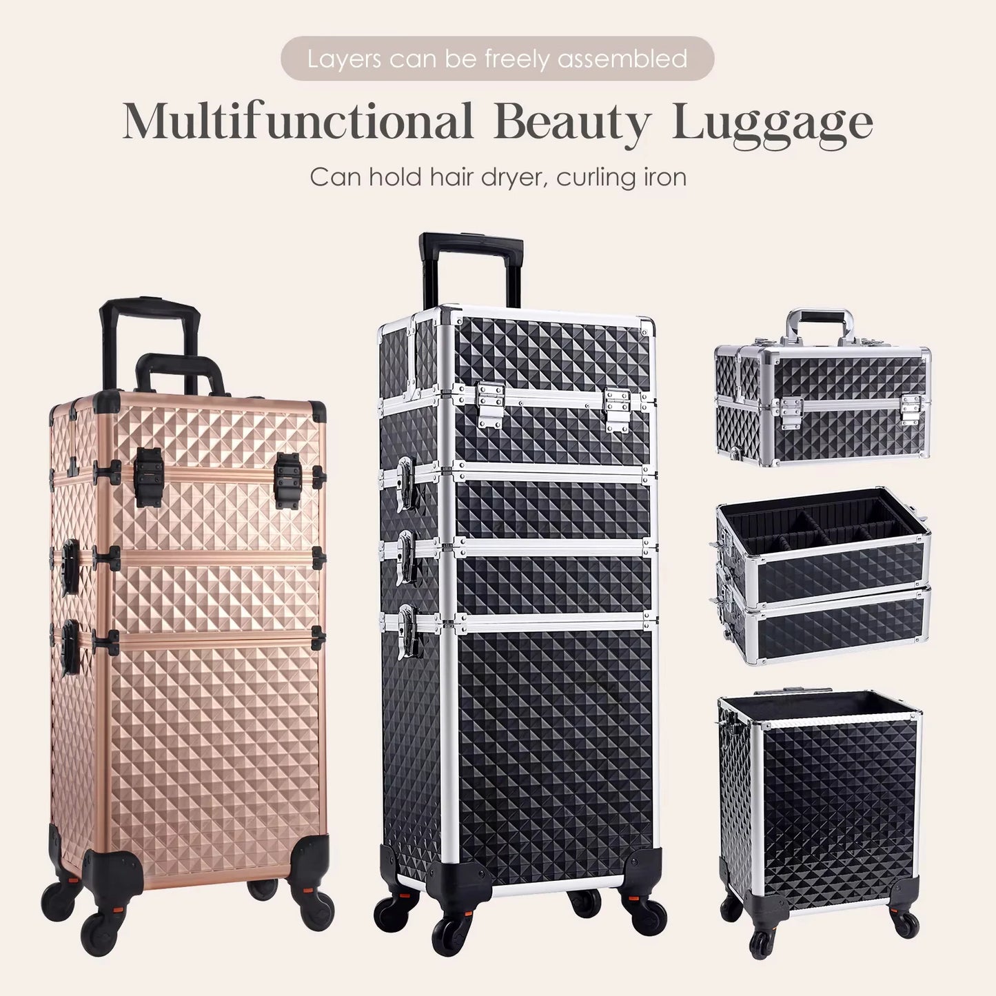 Maxulene Makeup Trolley Case 4 In 1 Alloy Rolling Salon