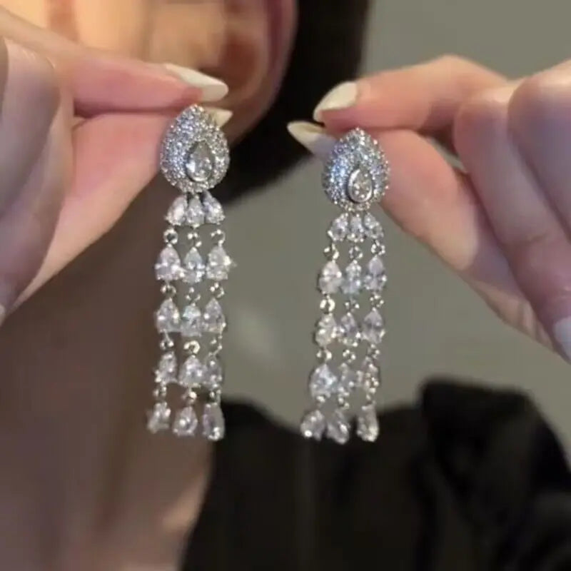 DINGABIYUCN Geometric Drop Earrings For Women CZ Bridal