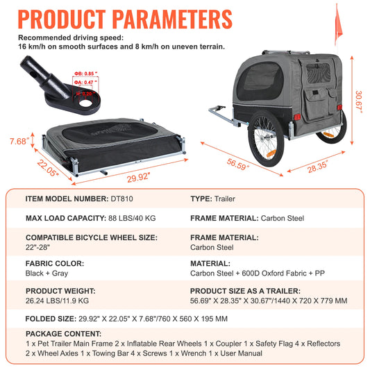 SucceBuy Dog Bike Trailer Carrier 88 Lbs Universal For Dogs