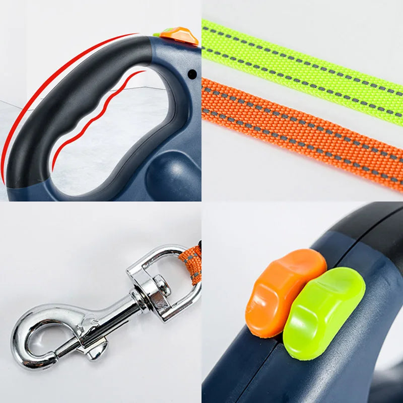 3in1 Retractable Dog Leash Flashlight Poop Bag Dispenser