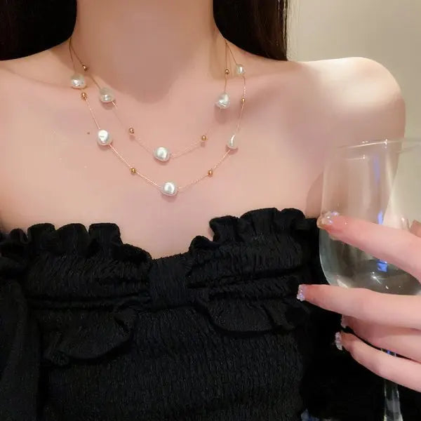 Rinhoo Pearl Tassel Necklace For Women Minimalist Jewelry