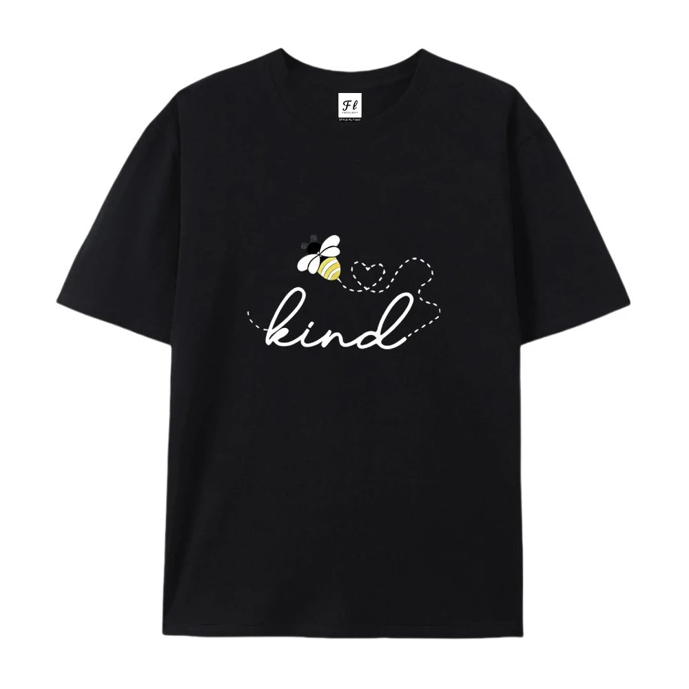 Kind Letter And Bee Print Round Neck Tee For Women Casual