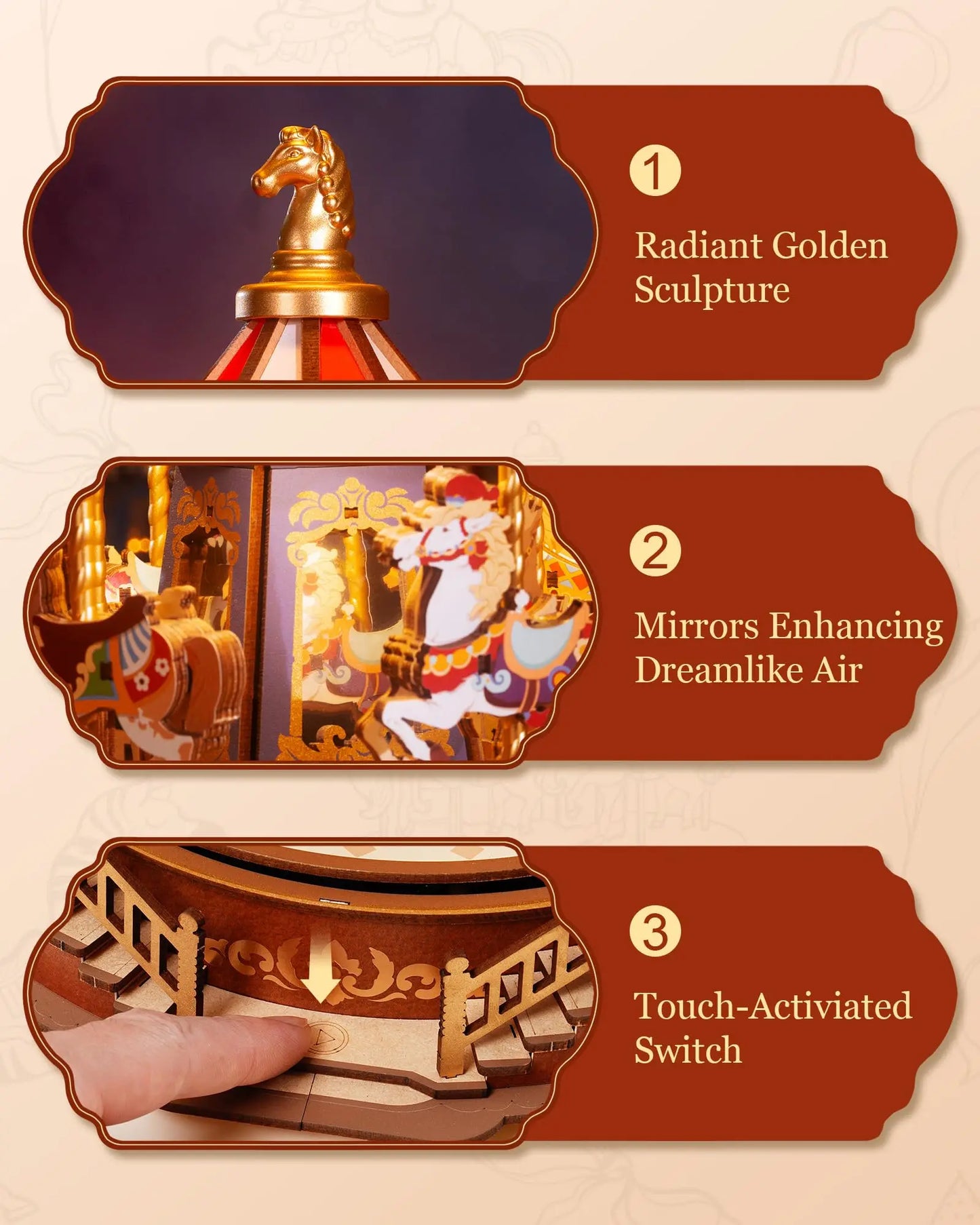 Robotime Wooden Carousel Music Box Puzzle Moveable Design