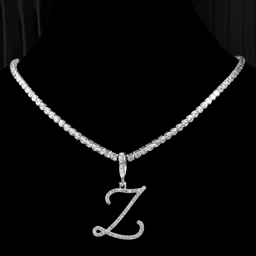 Caraquet Cursive Initial Necklace Cubic Zirconia Chain