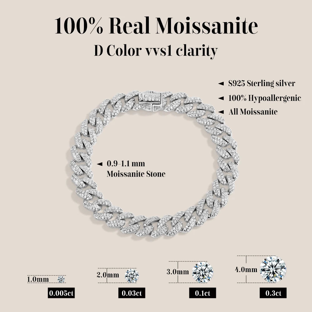 Attagems Moissanite Cuba Chain S925 Silver Bracelet
