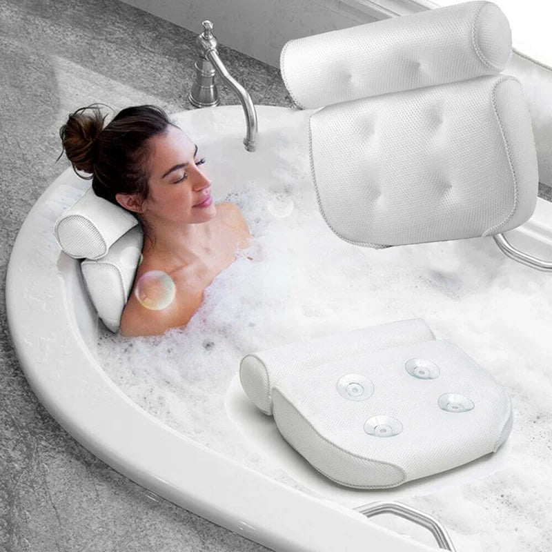 Feature Breathable 3D Mesh Bath Pillow Neck Back Support