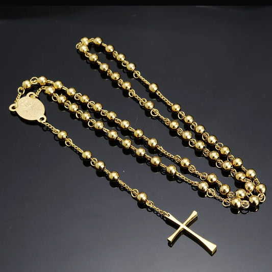 CN Stainless Steel Beads Pendant Necklace Rosary Unisex
