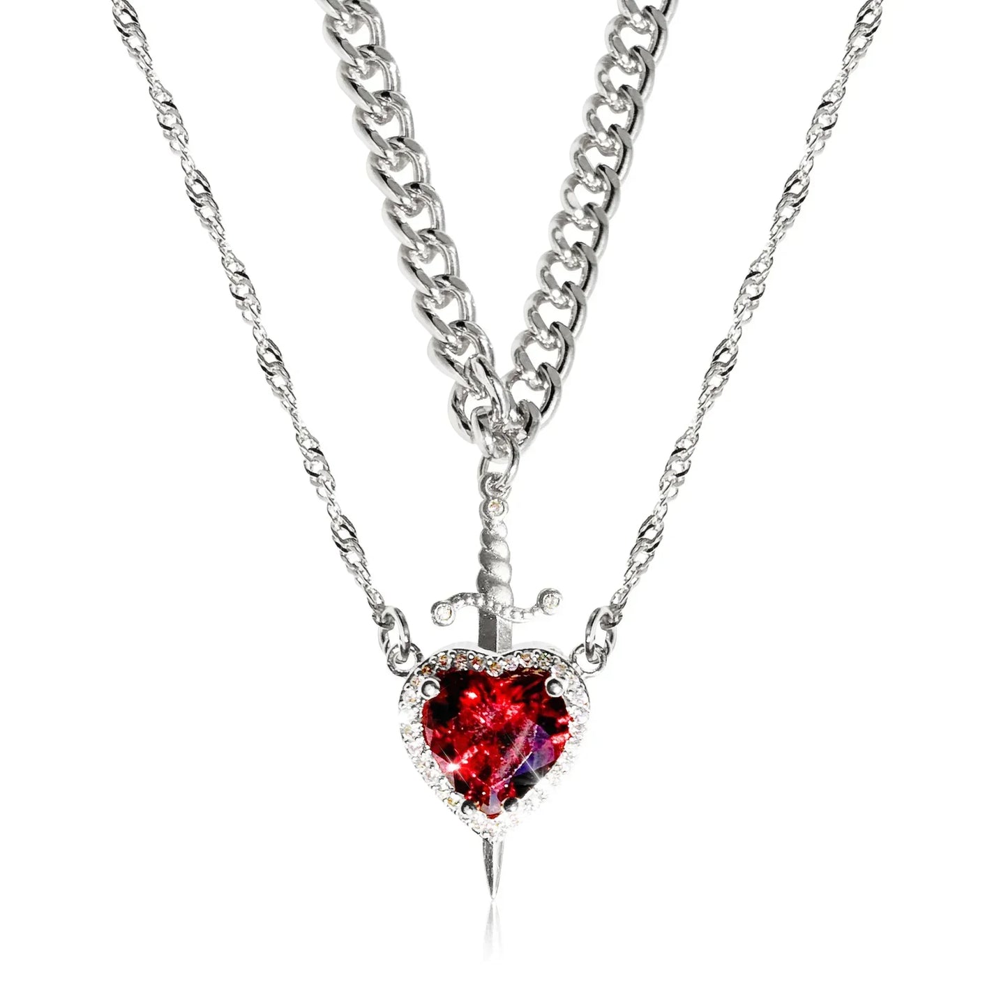 LATS Heart and Sword Zircon Pendant Necklace for Women Men