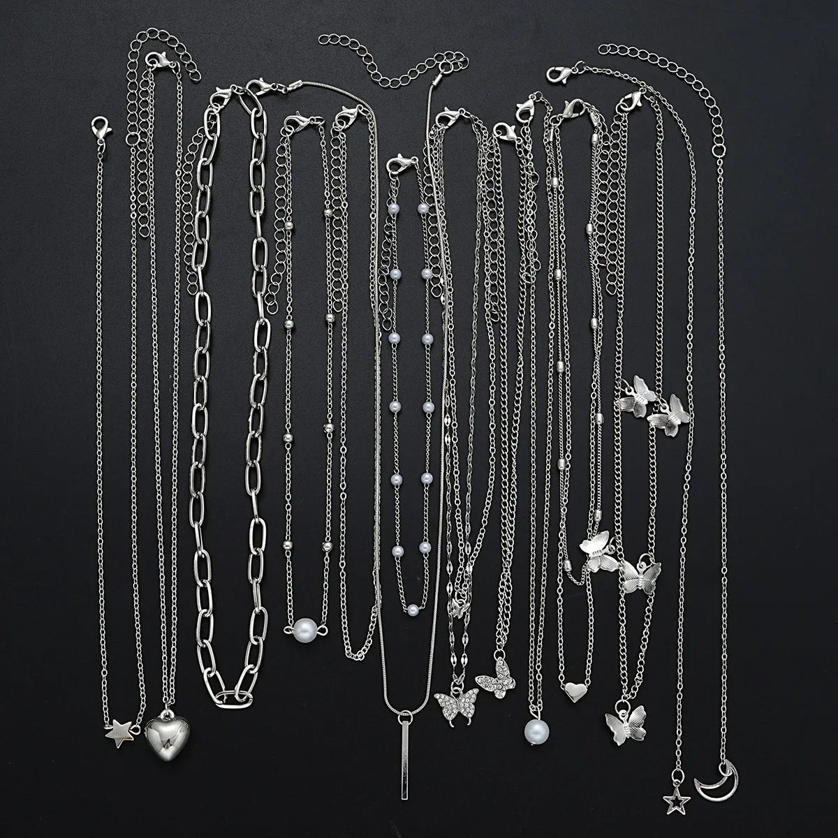 AYCN Butterfly Pearl Heart Zircon Necklace Set For Women