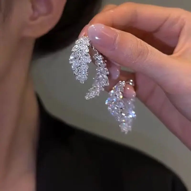 DINGABIYUCN Geometric Drop Earrings For Women CZ Bridal