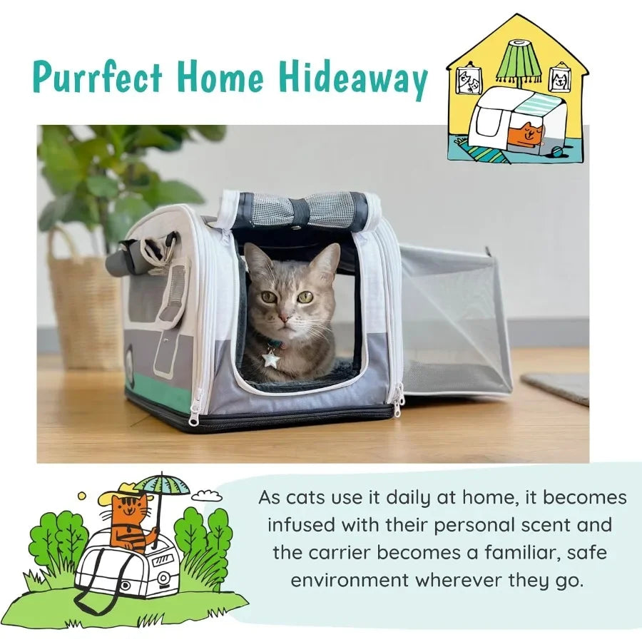 Premium SoftSided 2in1 Cat Carrier Home Hideaway Den