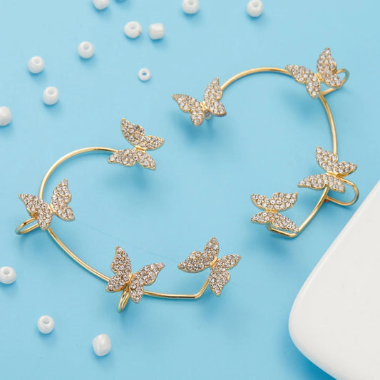 RINHOO FRIENDSHIP Zircon Leaves Ear Cuff Stud Earrings