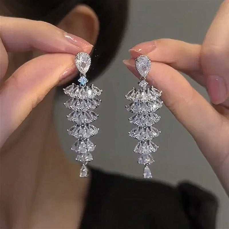 DINGABIYUCN Geometric Drop Earrings For Women CZ Bridal
