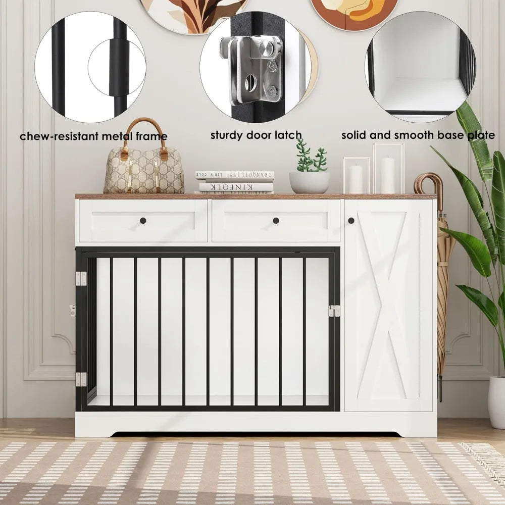 DAFIFY Wooden Dog Crate Kennel Double Doors And Drawers