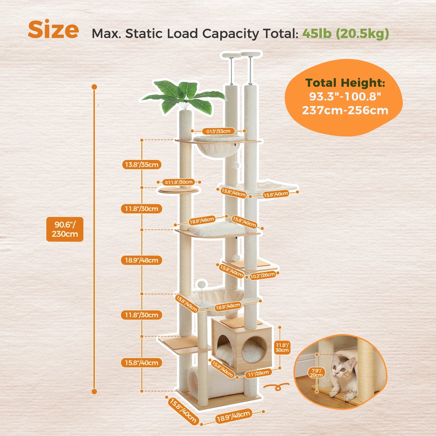 PAWZ Road Height Adjustable Wooden Cat Tree Hammock
