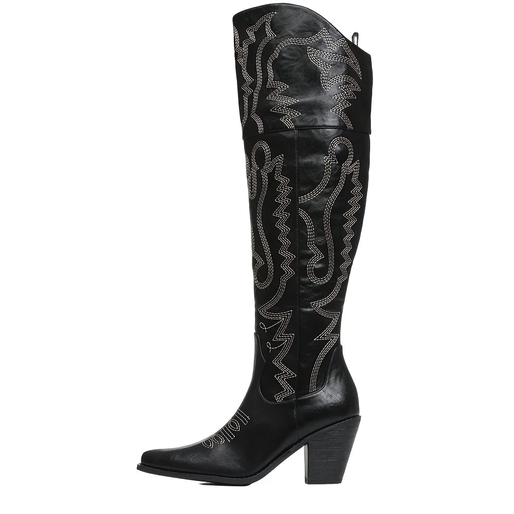 Western Embroidered Cowgirl Boots For Women With Pointed Toe