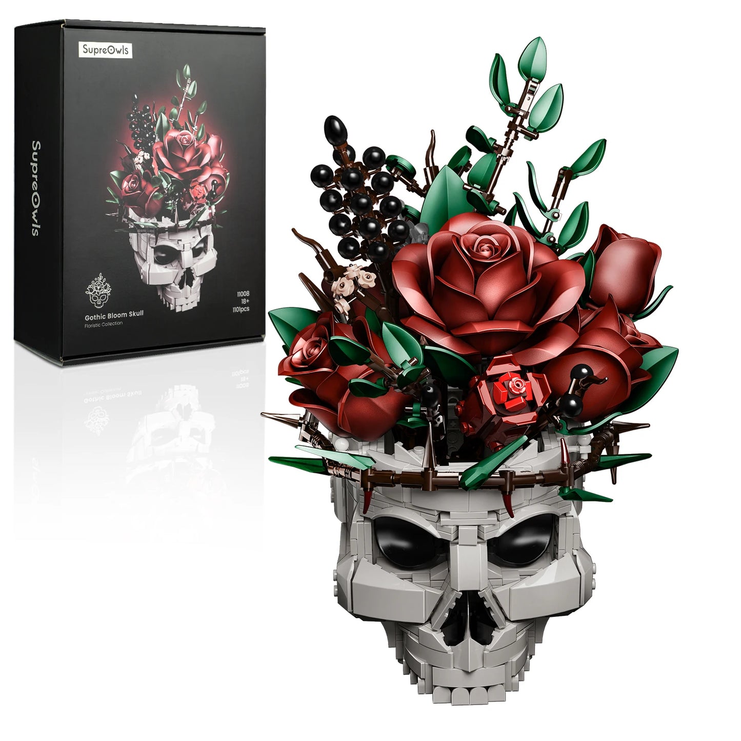 SupreOwls Skull Flowers Building Blocks Set Gothic Roses