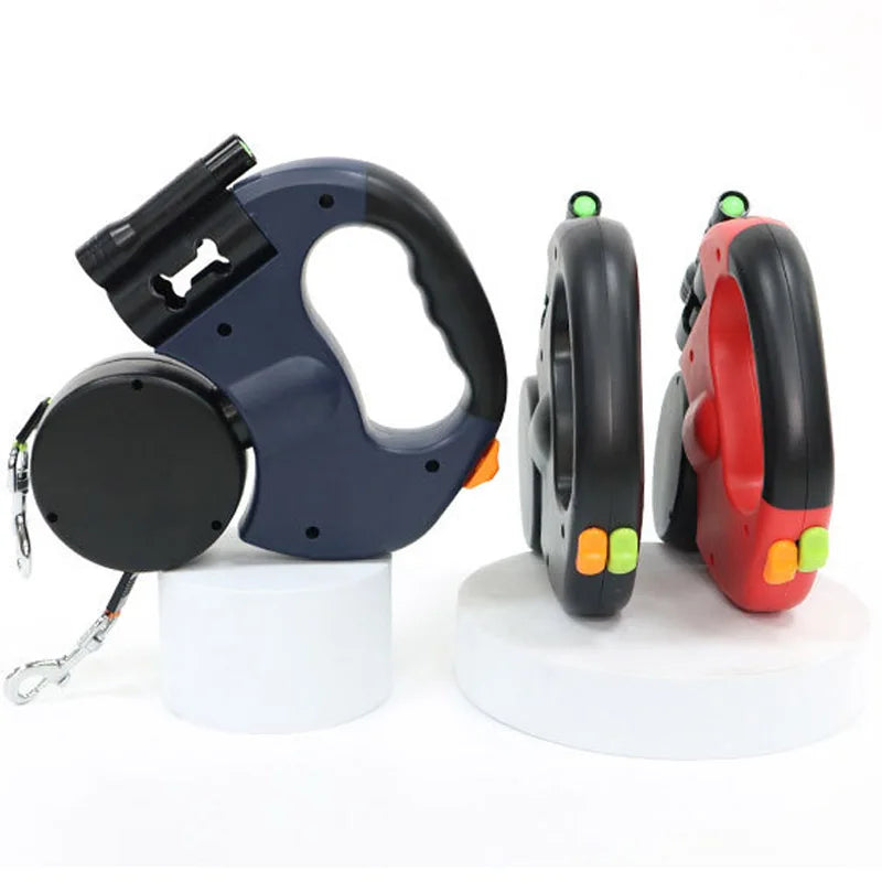 3in1 Retractable Dog Leash Flashlight Poop Bag Dispenser