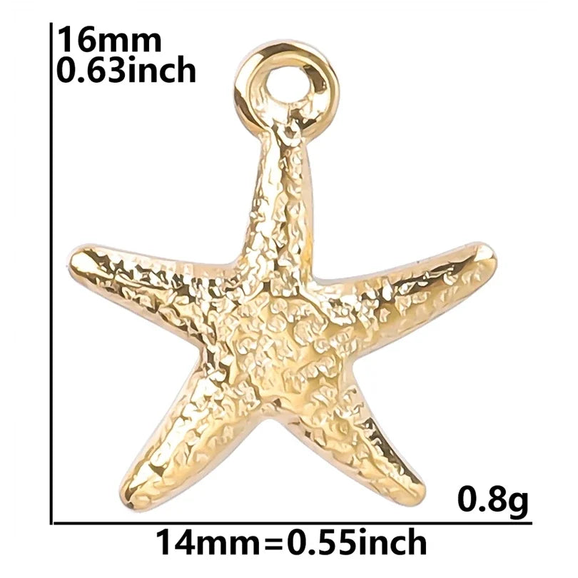 6Pcs GLOWCAT Real Gold Plated Ocean Charms Turtle Starfish