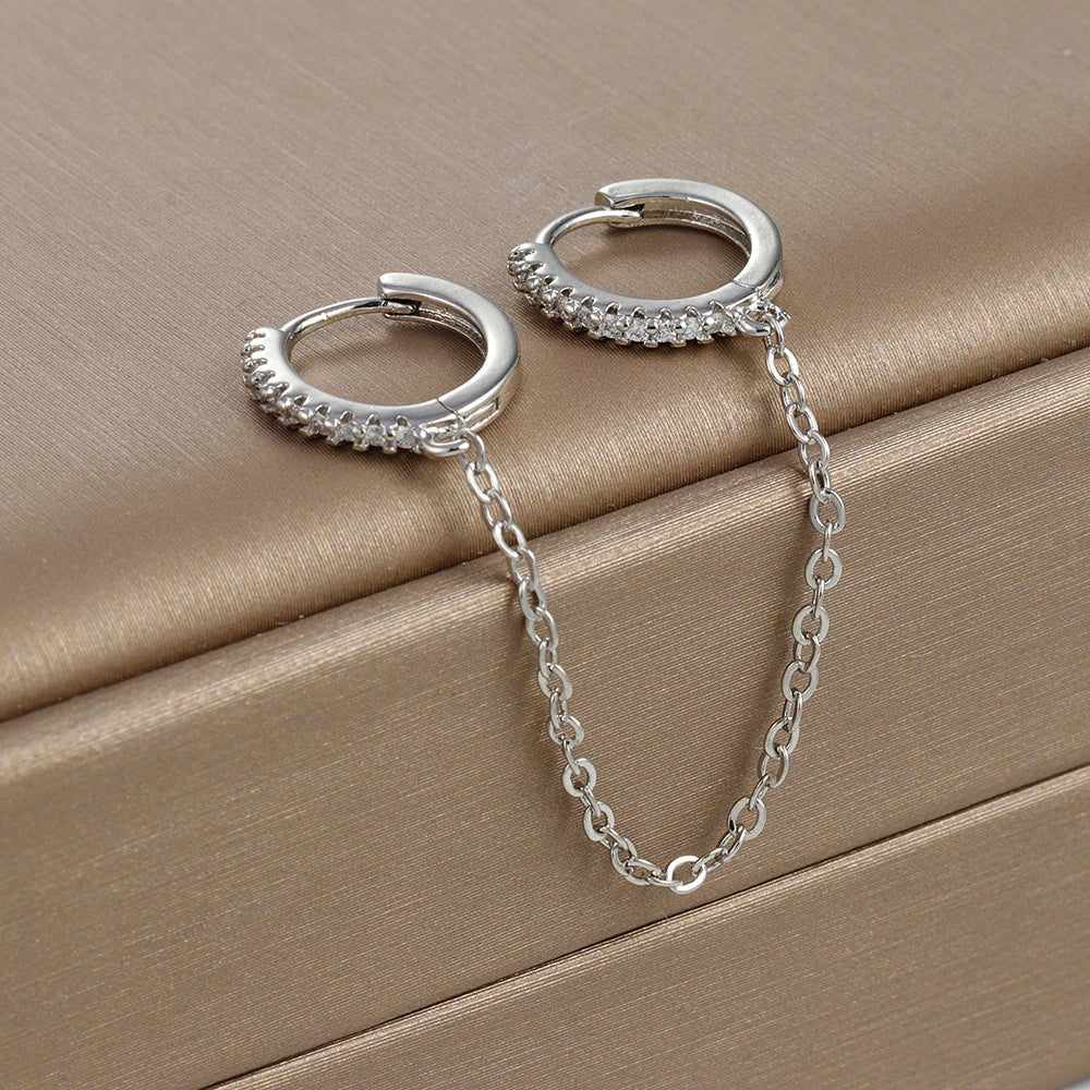 CZ Crystal Chain Drop Earrings Stainless Steel Women