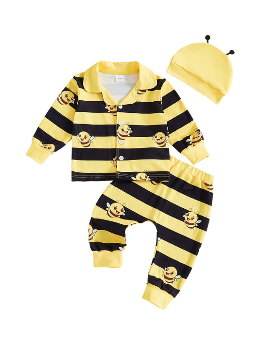 Guangdong Infant Boy Set Striped Pants Bee Print Hat