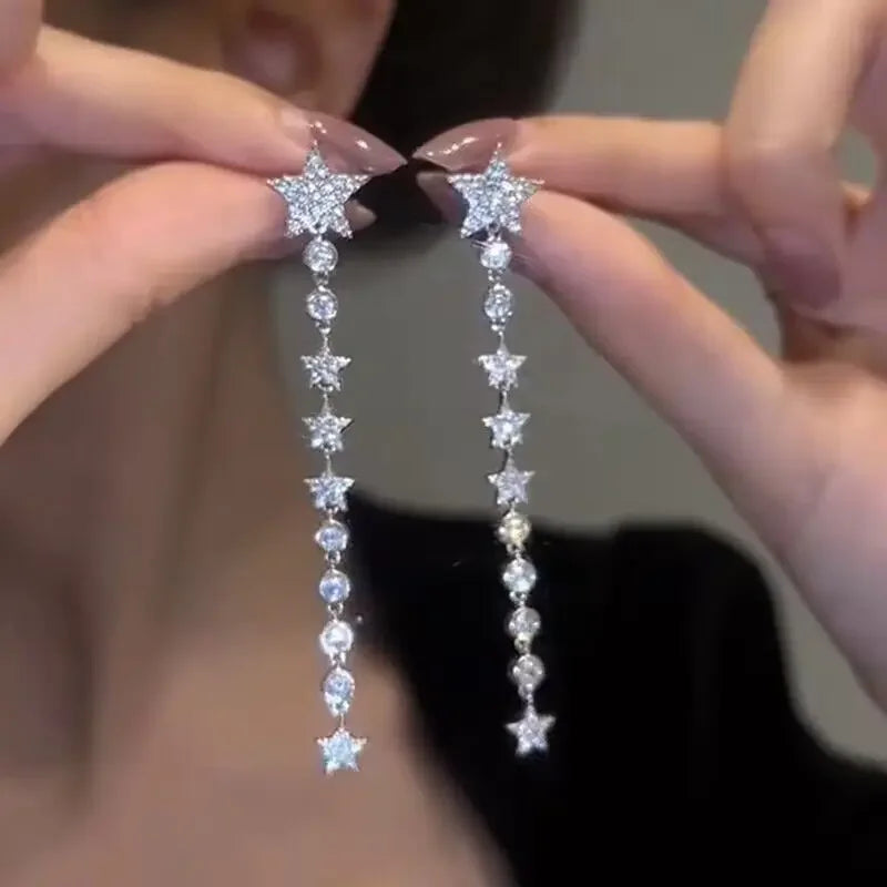 DINGABIYUCN Geometric Drop Earrings For Women CZ Bridal