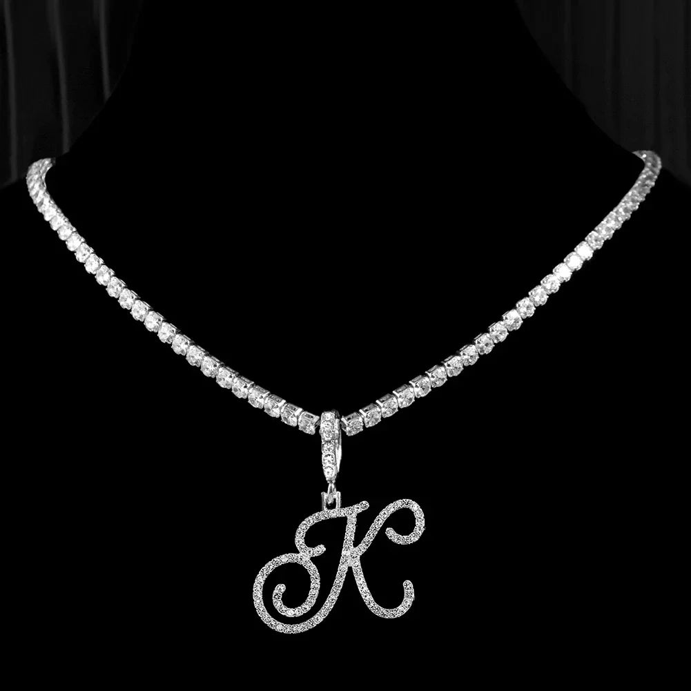 Caraquet Cursive Initial Necklace Cubic Zirconia Chain