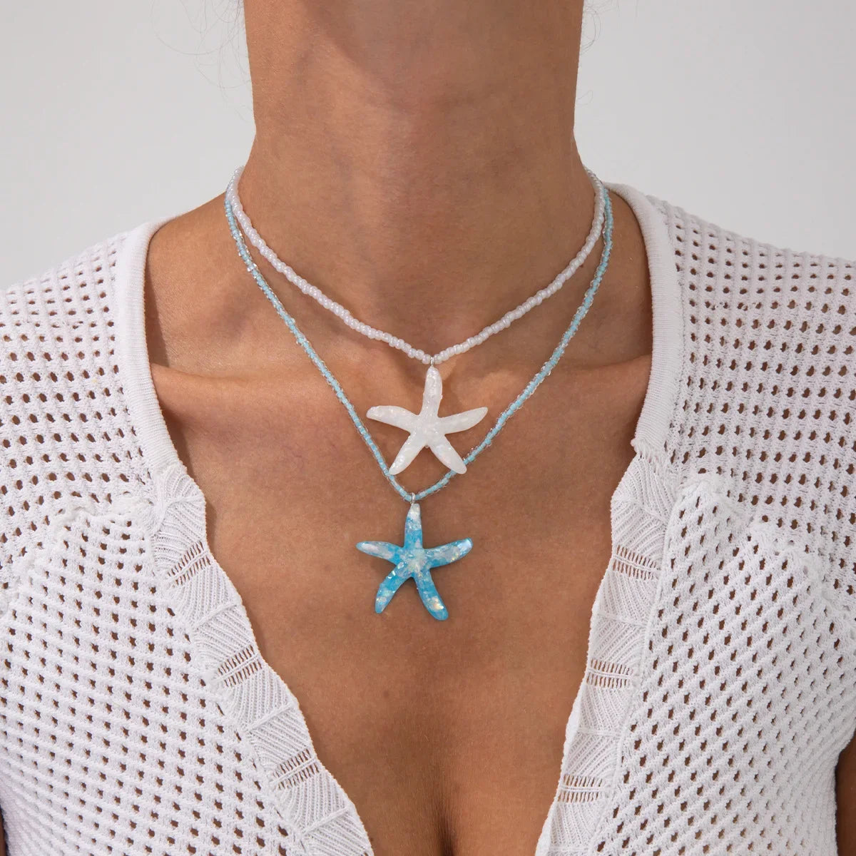 YJ WYWCN Layered Rope Chain Necklace Boho Starfish Pendant