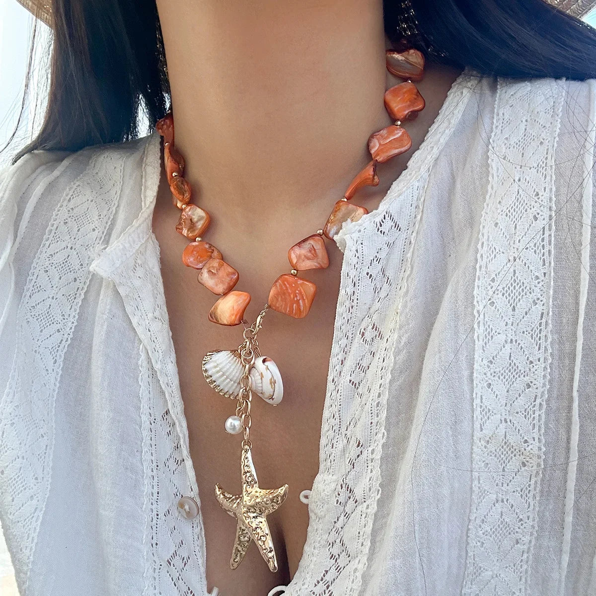 YJ WYWCN Retro Starfish Shell Pendant Necklace Women