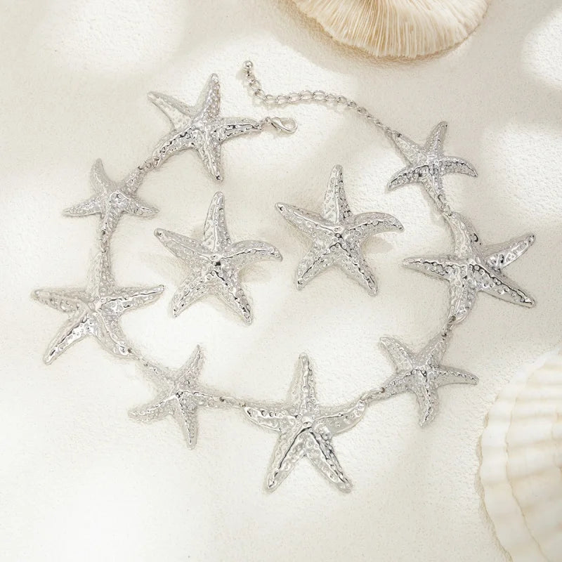 JWER Boho Starfish Pendant Necklace Set Beach Jewelry