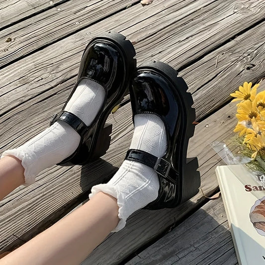 Lolita Mary Jane Flats Women PU Upper Rubber Sole Casual