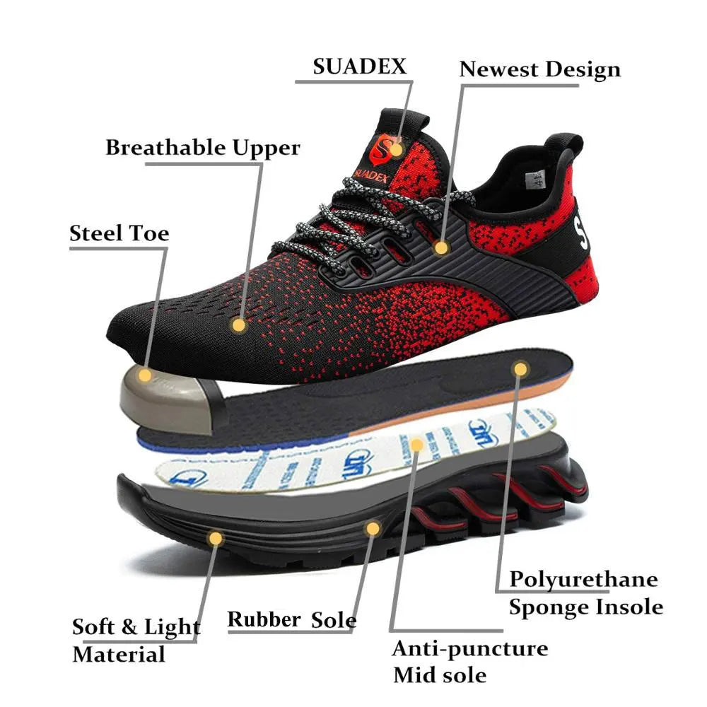 SUADEX Unisex Safety Shoes Steel Toe Work Boots Breathable