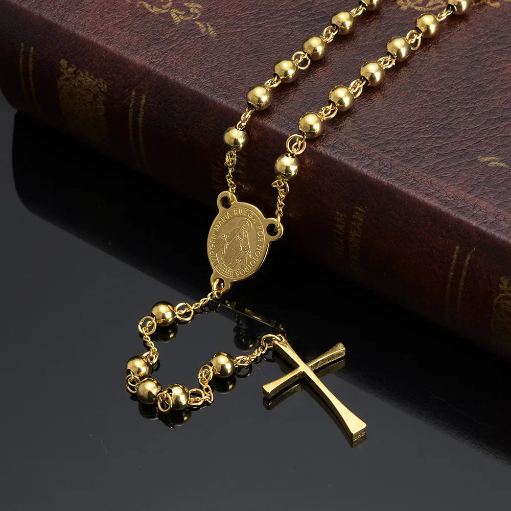 CN Stainless Steel Beads Pendant Necklace Rosary Unisex