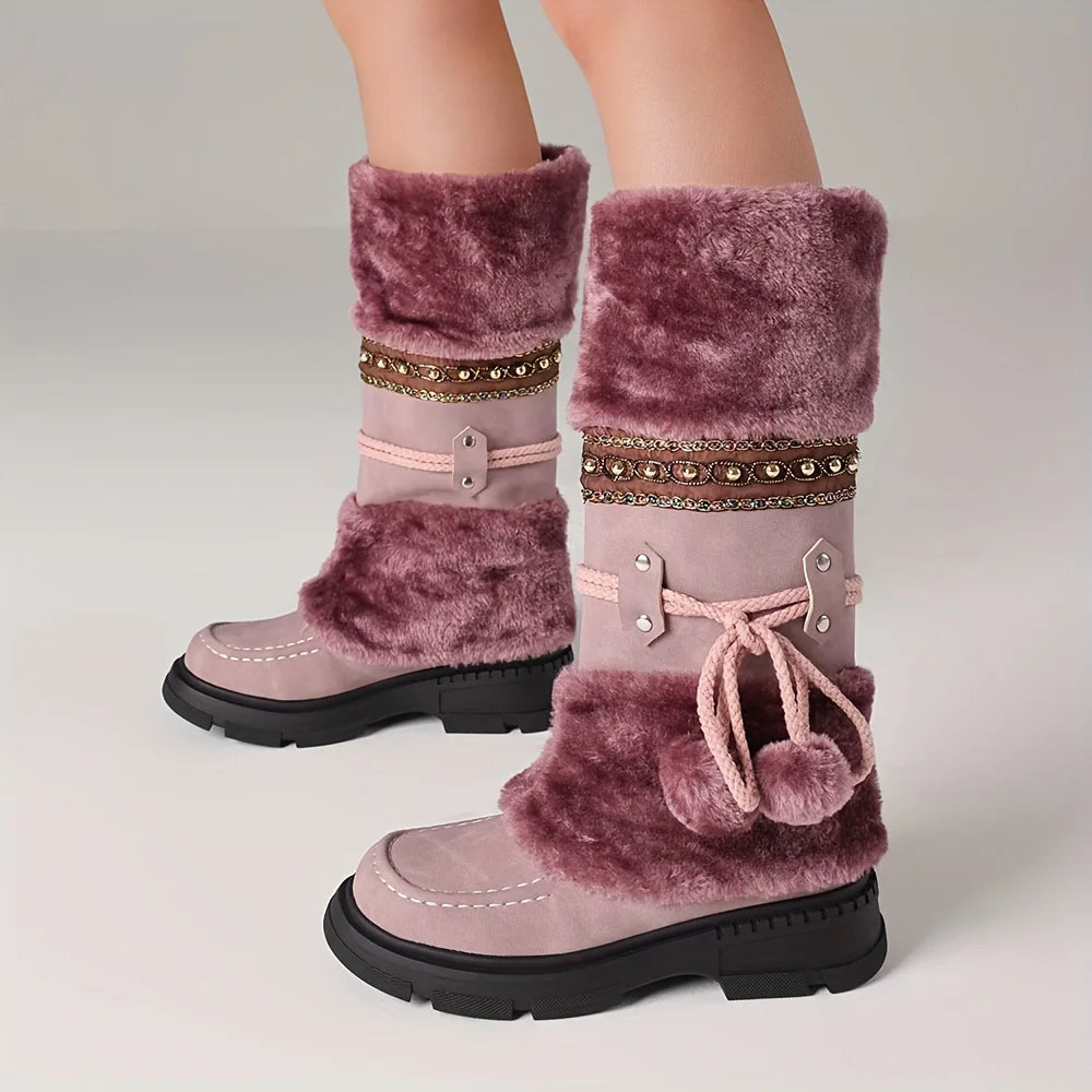 Womens Winter Faux Fur Lining Knee High Snow Boots Platform Heels