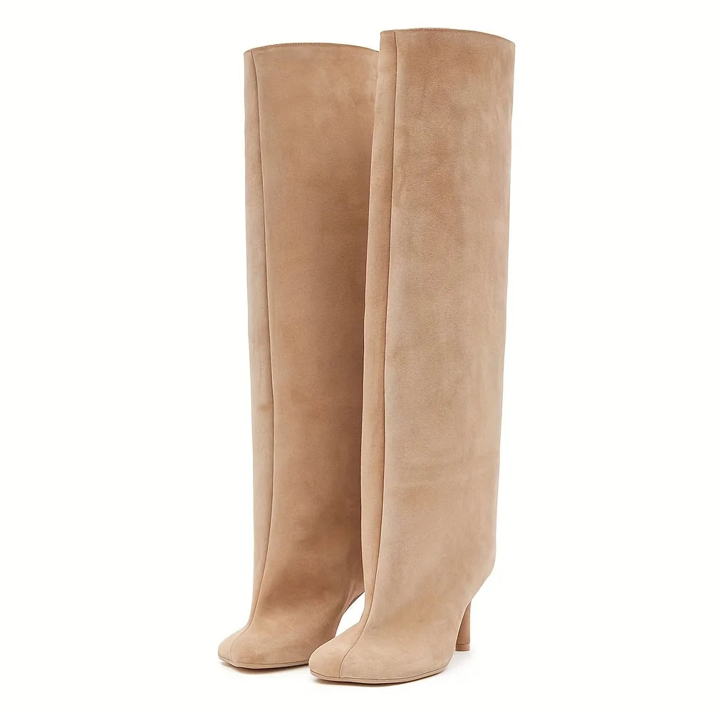 Women's Suede Knee High Boots Stiletto Heel Pull On