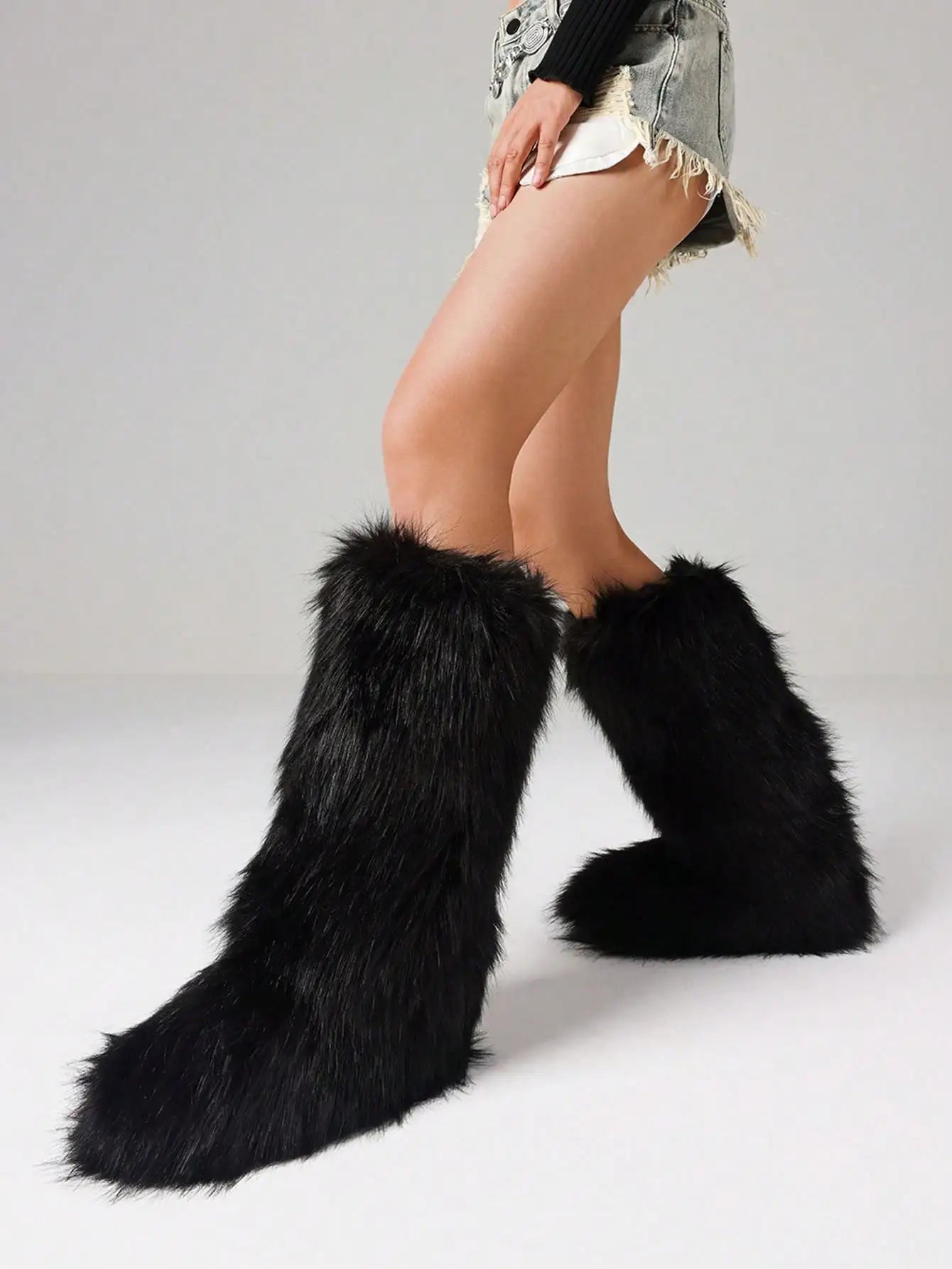 Furry Fluffy Women Snow Boots Warm Plush Winter Shoes