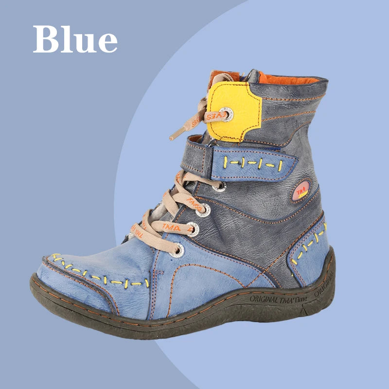 TMA EYES Women's Winter Leather Boots Slip-On Plush Lining