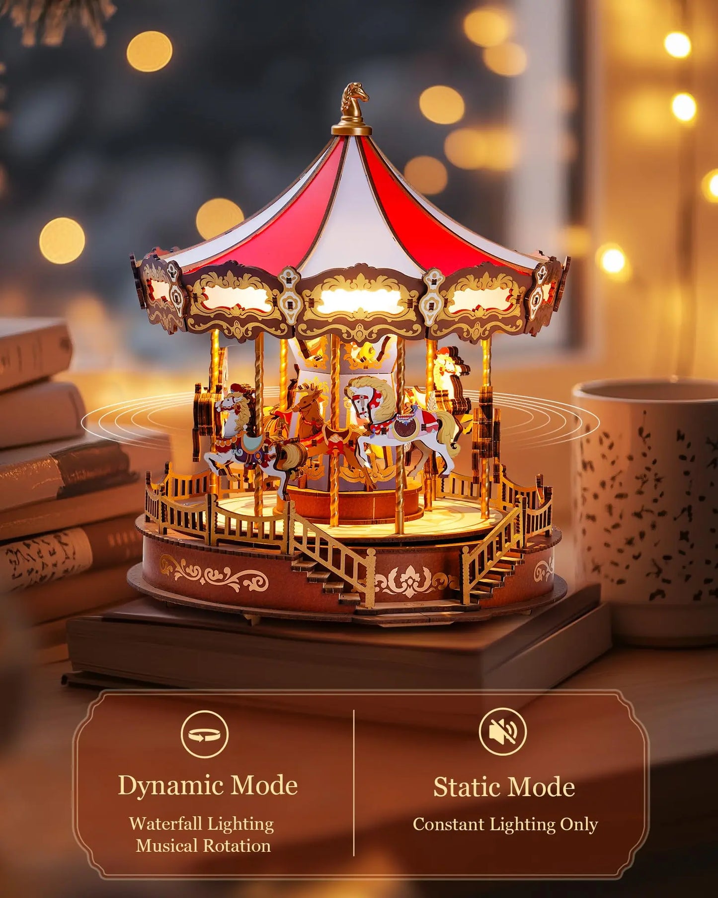 Robotime Rolife Carousel Music Box 3D Puzzle With Light