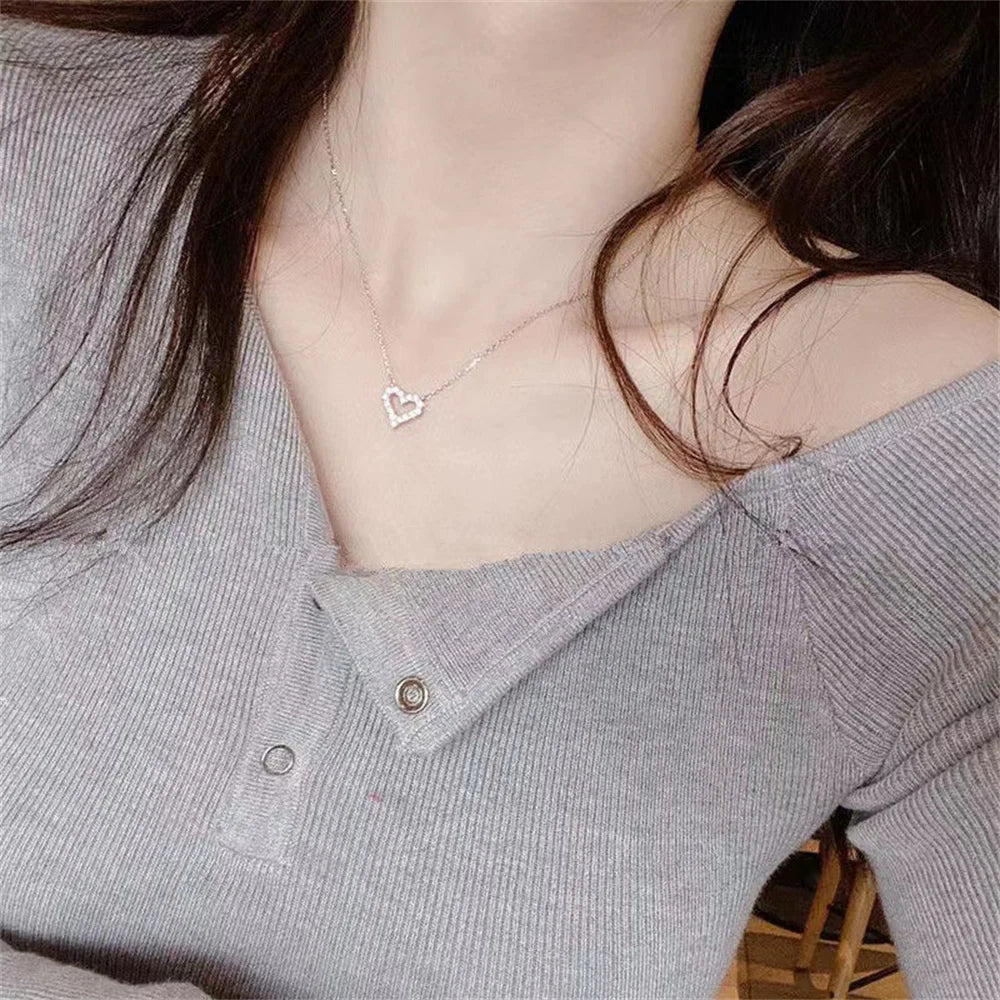 CN Zhejiang Crystal Hollow Love Pendant Necklace For Women