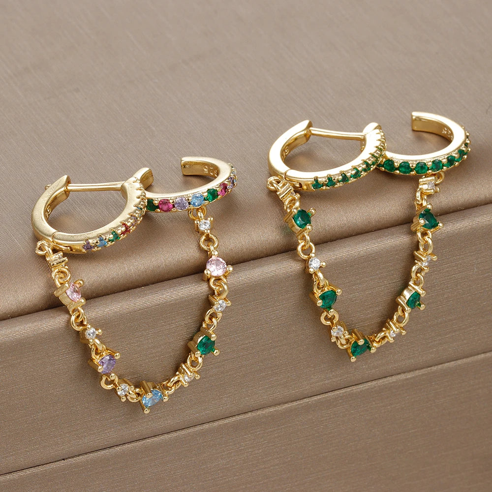 CZ Crystal Chain Drop Earrings Stainless Steel Women