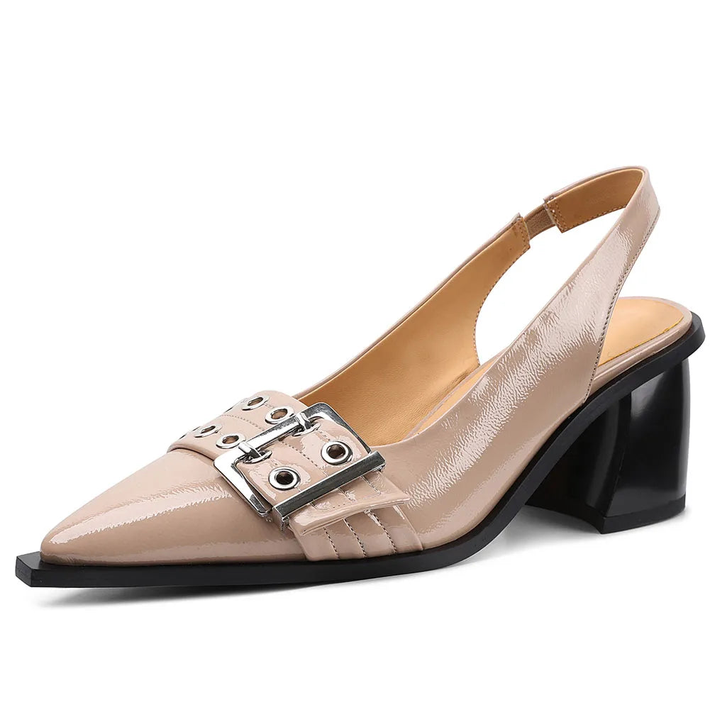 DoraTasia Women Slingback Heels Buckle Strap Pointed Toe Pumps