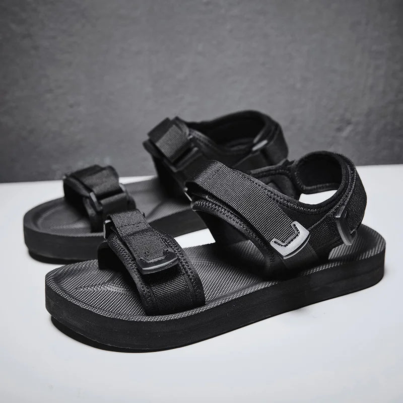 Sanzoog Men Velcro Sandals Adjustable Flat For Wide Foot