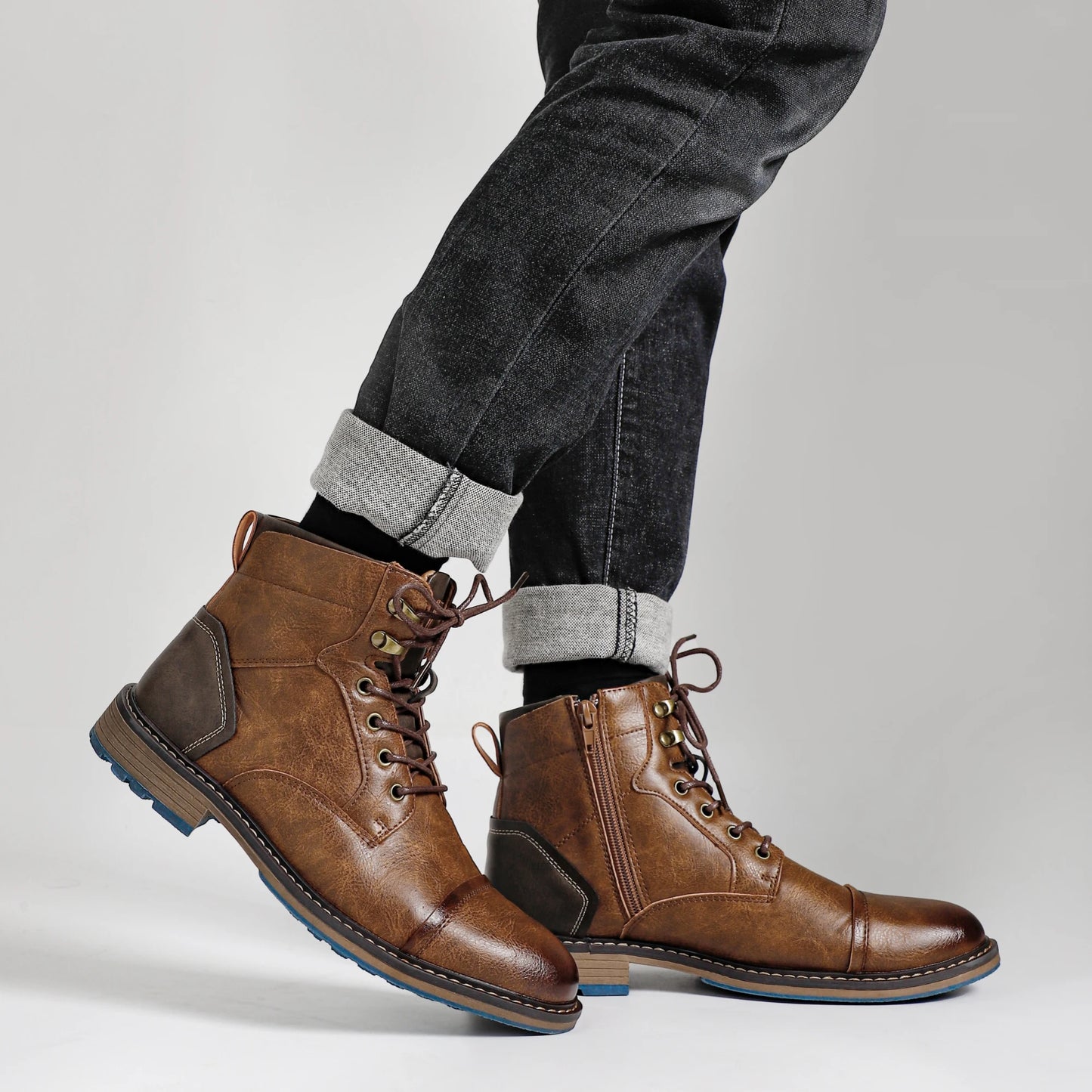 HecraftedCN Retro Leather Men Boots For Spring Season Comfort