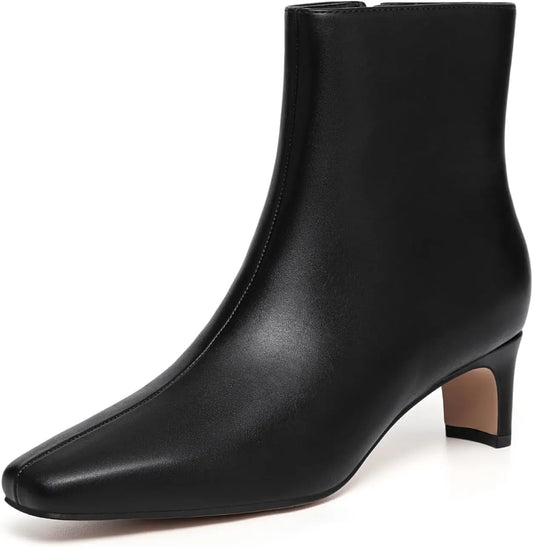 Athlefit Women's Ankle Boots Low Heel Pointed Toe Zipper