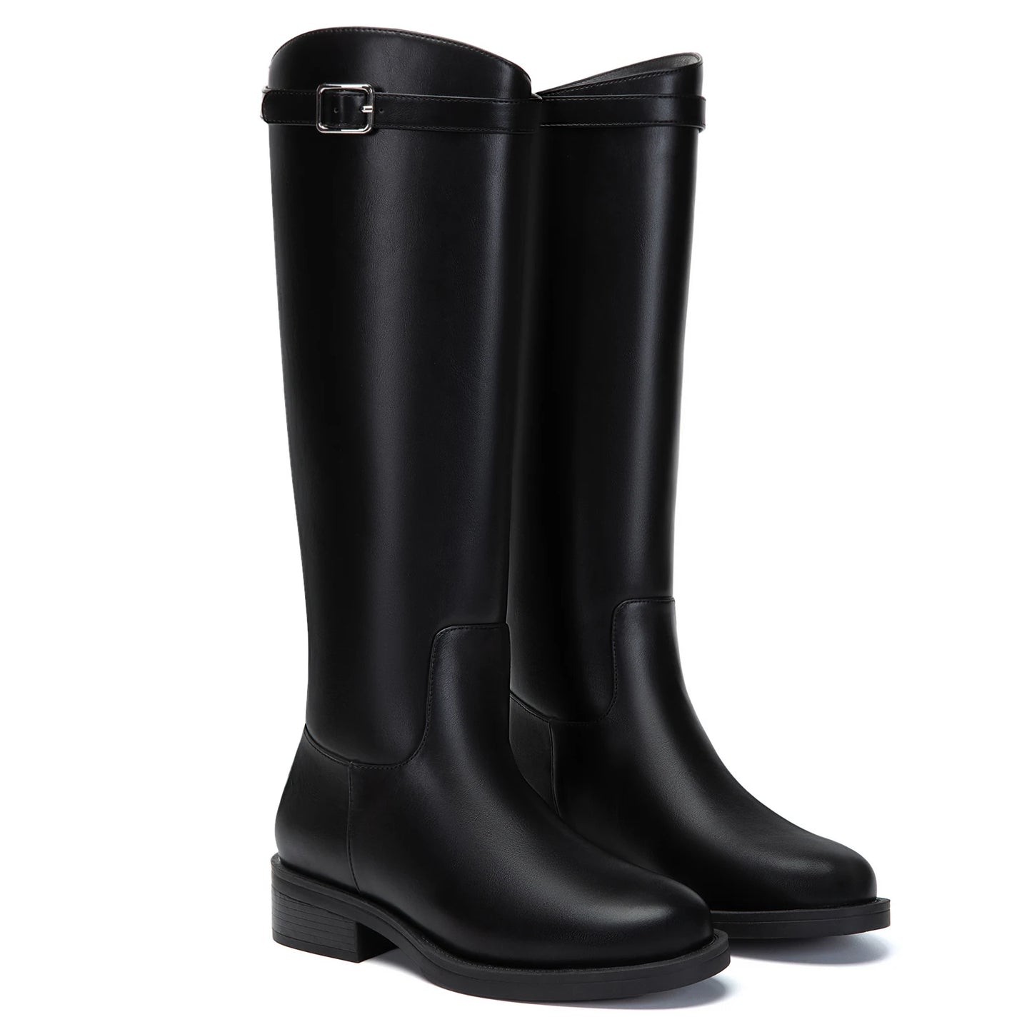 Athlefit Women's Knee High Riding Boots Round Toe Buckle