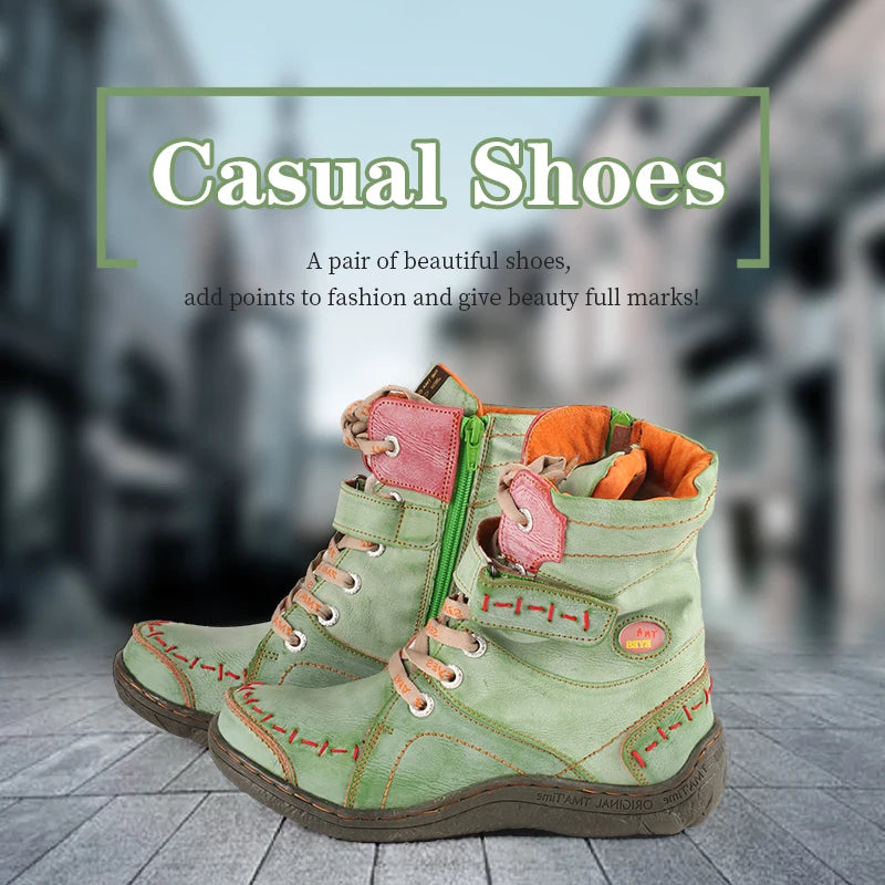 TMA EYES Women's Winter Leather Boots Slip-On Plush Lining