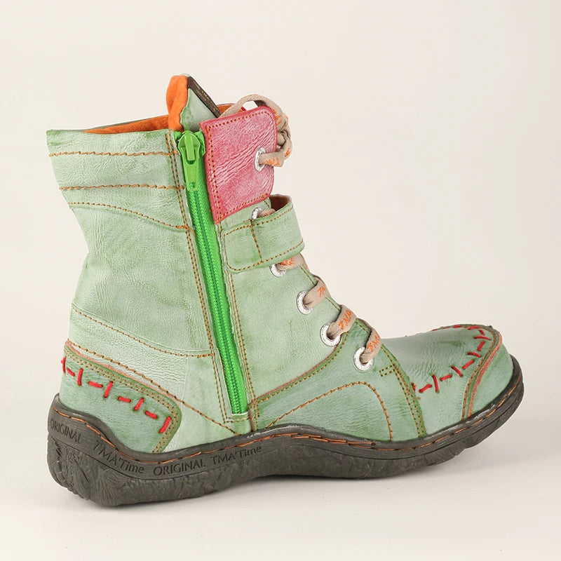 TMA EYES Women's Winter Leather Boots Slip-On Plush Lining