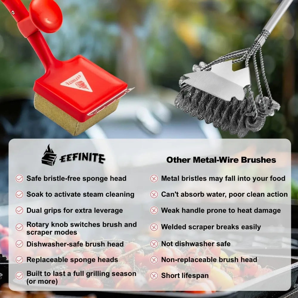 EEFINITE Steam Grill Cleaner Brush With Replacement Scrub Sponge